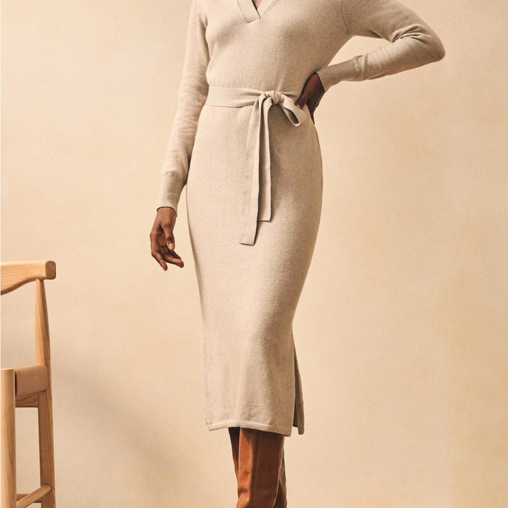 Faherty Beige Knit Midi Dress with Belt - Picture 2 of 7